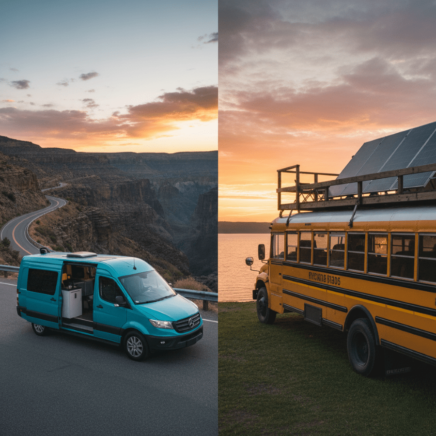 🚐 مقایسه سفر با ون و اتوبوس کوچک: کدام گزینه رؤیای سفر جاده‌ای شما را محقق می‌کند؟ 🚌